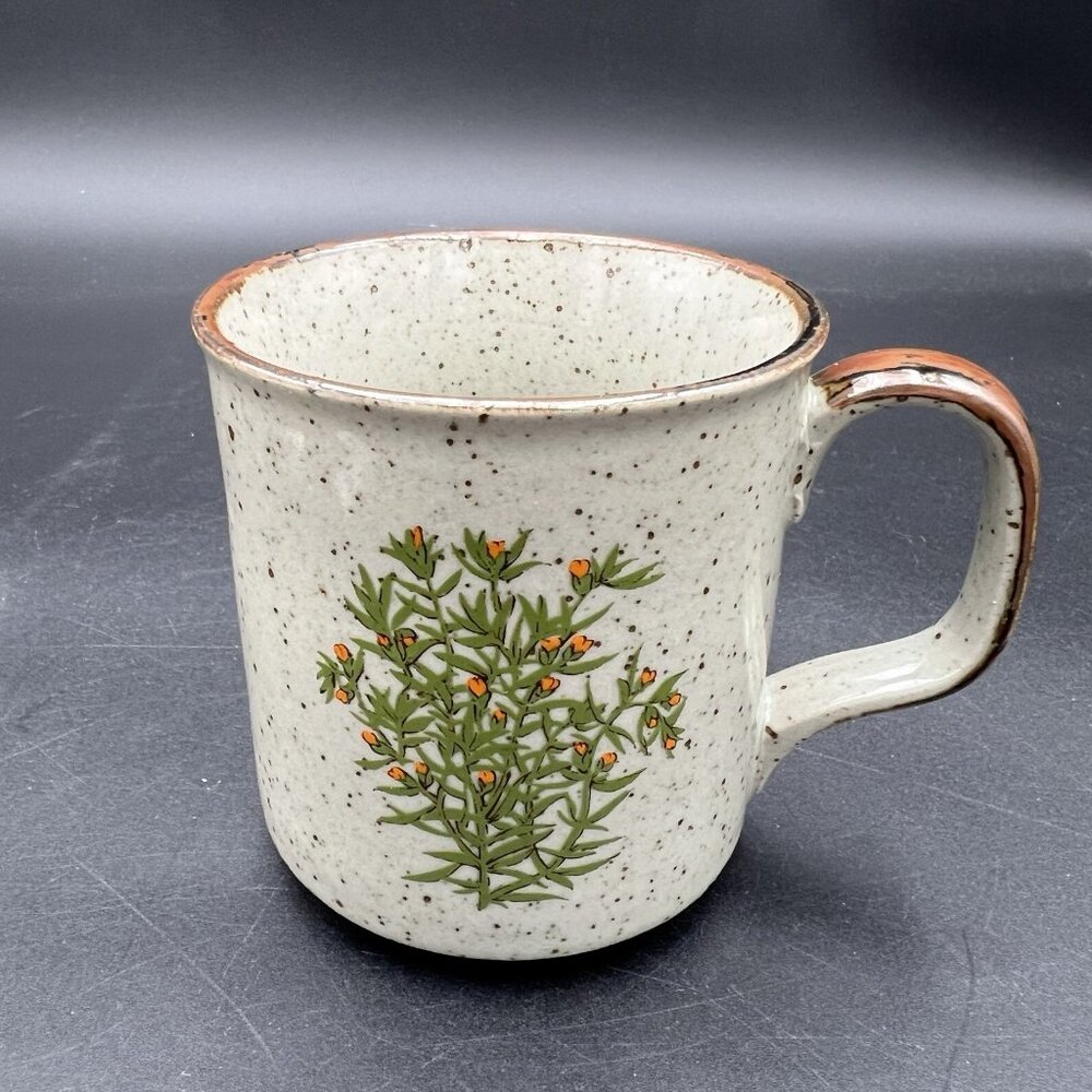 VTG Takahashi Otagiri Wildflower Orange Stoneware Coffee Mug Brown Speckled